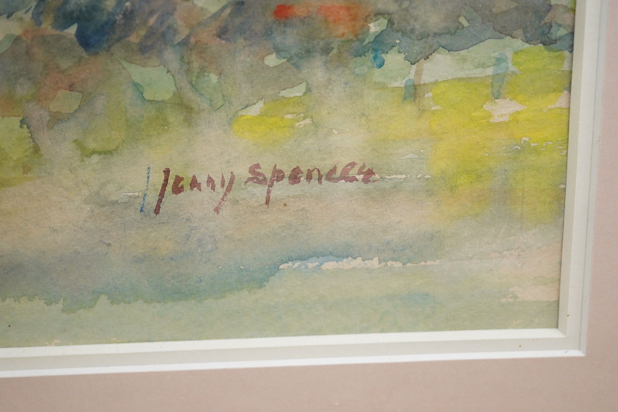 Jenny Spencer, watercolour, landscape, signed, together with two other works by Kathleen Browne and Jo Webster, largest 31 x 49cm. Condition - good